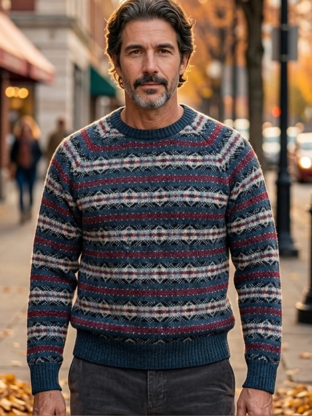 J. Crew Men's Blue Gray Nordic Crewneck 100% Lambswool Fair Isle Sweater-LT